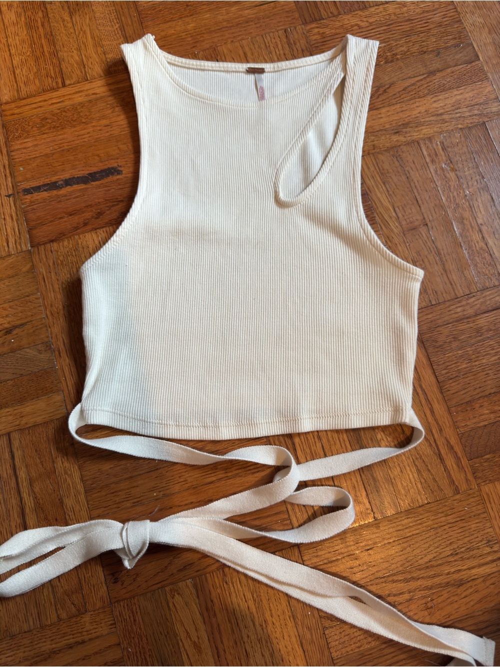 Free People Cream Ribbed Wrap Crop Tank
